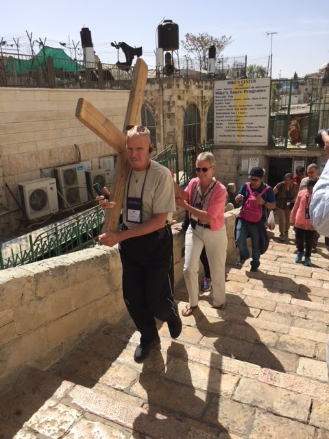 Being in Jerusalem for Holy Week with the Holy Land Franciscans allowed her to see things pilgrims wouldn’t normally get to see, including a local Palm Sunday parade that passed by her hotel.